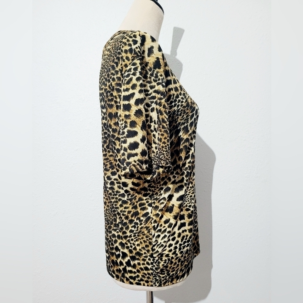 Vintage JAIPUR woman's Leopard Print Short Sleeve Stretchy Top Size Medium - Picture 5 of 10